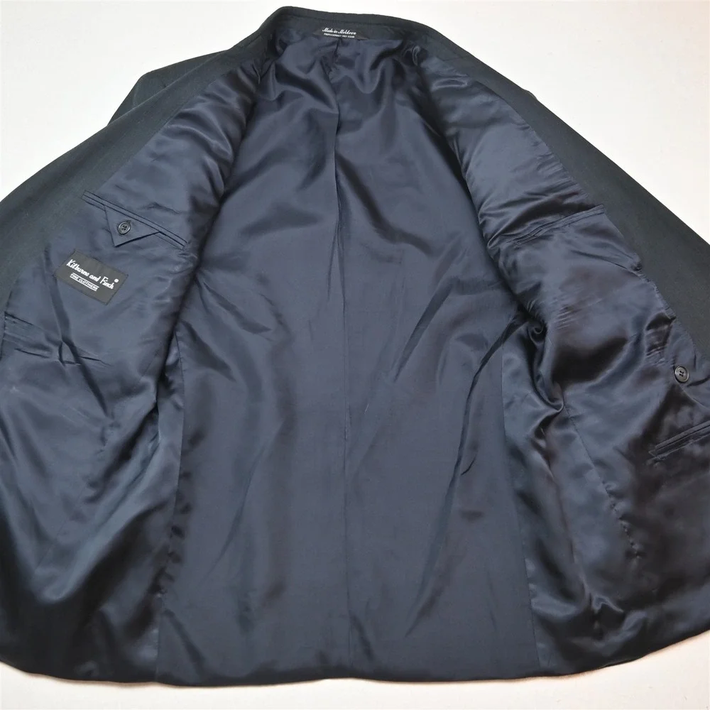 Vtg Y2K 2000s Double Breasted 38S 32x30 Blue Striped Wool Mens Jacket Pants Suit